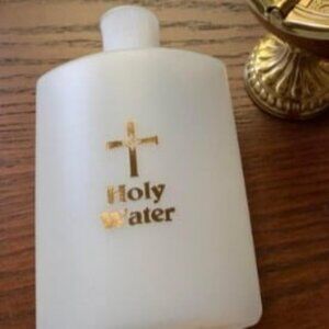 Large 8oz Frosted White Gold Cross Catholic Christian Holy Water Bottle